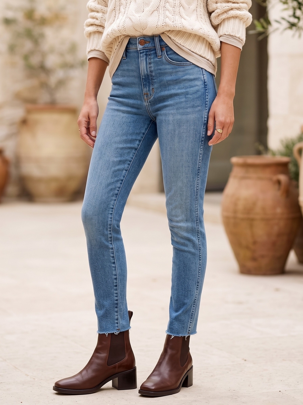 Madewell High Rise Jeans Raw Hem Model Off Duty Minimalist French Girl Style